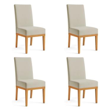 Imagem de Kit 4 Cadeiras De Jantar Brisa Suede Cappuccino Base De Madeira - Pallazio