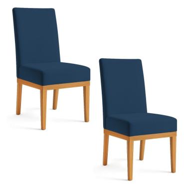 Imagem de Kit 2 Cadeiras De Jantar Brisa Veludo Base De Madeira - Pallazio Cor Azul Marinho