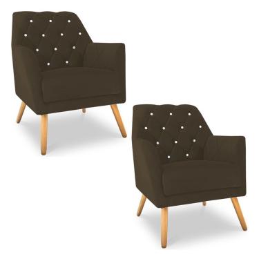 Imagem de Kit 2 Poltronas Velvet Strass Veludo Pés De Madeira - Pallazio Cor Marrom