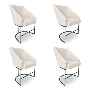 Imagem de Kit 4 Poltronas Luxo Alana Linho Bege Base Ferro Preto - Pallazio