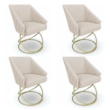 Imagem de Kit 4 Poltronas Luxo Alana Linho Base Luxo Dourado - Pallazio Cor Bege