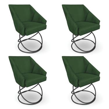 Imagem de Kit 4 Poltronas Luxo Alana Suede Verde Base Luxo Preto - Pallazio