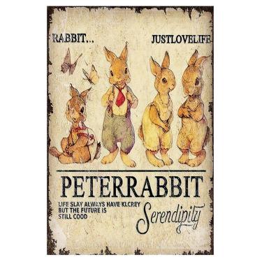 Imagem de Decoração de parede com pintura em ferro Peter Rabbit 20x30cm à prova d`água