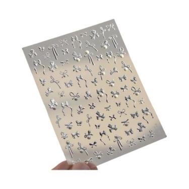 Imagem de Adesivos De Unha 5D Com Borda Dourada, Coração, Laço, Lua E Estrela, E