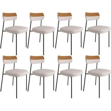 Imagem de Kit 8 Cadeira Decorativa Estofada Sala Jantar Melina F01 Linho Bege Si