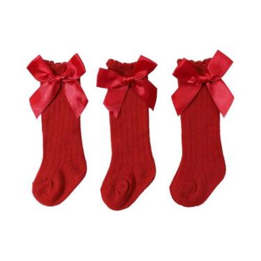 Imagem de Meias Até O Joelho Para Bebês Meninas, 3 Pares, Macias, Respiráveis, A