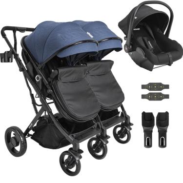 Imagem de Carrinho Kiddo para Gemeos com Bebe Conforto Vox II Marinho