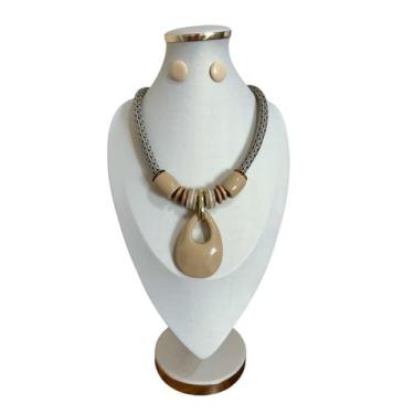 Imagem de Colar Maxi Feminino Pedra Resina Fio Encerado kit com brinco - MLBpel,