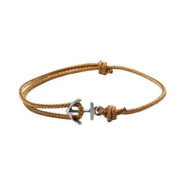 Imagem de Pulseira Masculina Fina De 2mm Com Cordão Vermelho Da Sorte E Âncora D