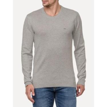 Imagem de Suéter Calvin Klein Jeans Masculino Tricot GL Careca Viscose com Logo Caqui Médio-Masculino
