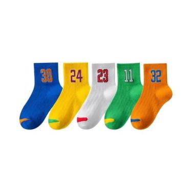 Imagem de Meias Esportivas De Algodão Para Meninos E Meninas, 5 Pares, Primavera