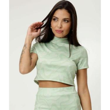 Imagem de Blusa Cropped Feminina Gola Alta Manga Curta Marisa-68067, Verde, PP