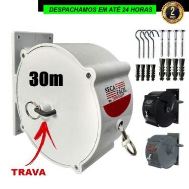 Imagem de Varal Recolhivel Retratil Automatico Parede 30m Nylon De Parede Seca F