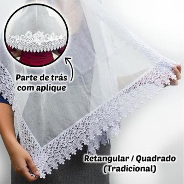 Imagem de Véu Ccb Congregação Cristã Com Aplique Floral Renda Guipir Larga (Noem