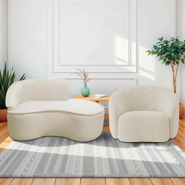 Imagem de Kit Divã Recamier Orgânico Marrocos 150cm Lado Direito E 1 Poltronas Amore Bouclé Bege