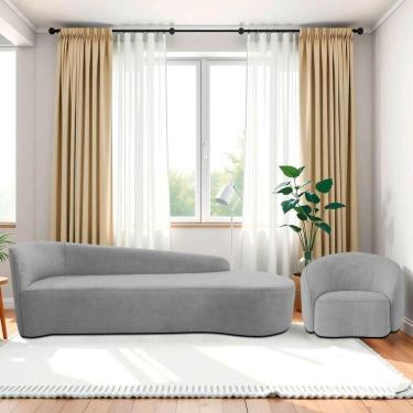 Imagem de Kit Divã Recamier Orgânico França 220cm Lado Direito E Poltrona Amore Linho Cinza Claro