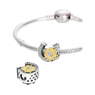 Imagem de Pulseira Feminina Banhada a Prata 925 Com Berloques De Girassol E Cere