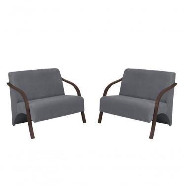 Imagem de Kit 2 Poltronas 2 Lugares Vênus Suede Braço Madeira - D SALLA