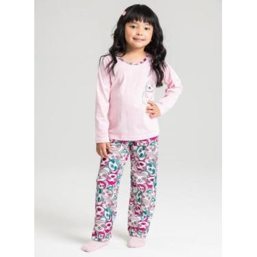 Imagem de Pijama Longo Infantil Menina Rosa Bicho Preguiça - Molekada, 12