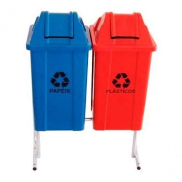 Imagem de Conjunto de Lixeiras para Coleta Seletiva 100 l Jsn com Tampa Basculante e Suporte 2 Cestos Higipack