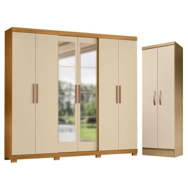 Imagem de Guarda Roupa Casal San Diego Com Espelho E Armário Multiuso New Egito Carvalho Americano Off White - Incorplac