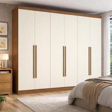 Imagem de Guarda-Roupa Casal Kappesberg T580, 6 Portas de Bater, Canela e Off Wh