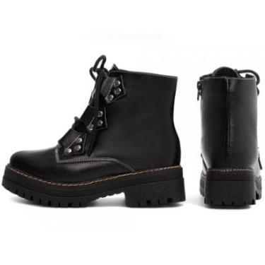 Imagem de Coturno Couro Sola Tratorada Feminino Zíper Cadarço Apliques Genero:Feminino;Cor:;Taman...