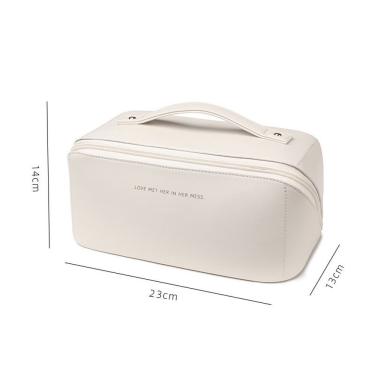 Imagem de Bolsa Necessaire OEM Super Espaçosa em Couro PU Branco para Maquiagem Cosméticos Viagem...