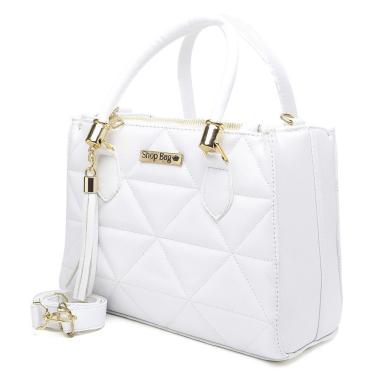 Imagem de Bolsa Feminina Média OEM Shopbag Bordada Dubai em Couro Sintético 24x19x10cm Branca par...