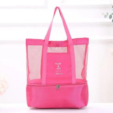 Imagem de Bolsa de Praia OEM Bolsa Praia C Compartimento Cooler Térmico Passeio Play Joy Verão 40X13X35 Rosa Adulto