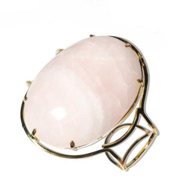 Imagem de Bracelete Fixo Pedra Quartzo Rosa Grande Armação Suave - CristaisdeCur