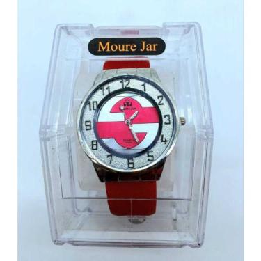 Imagem de Relógio Feminino Mourejar com pulseira de borracha vermelho e mostrado