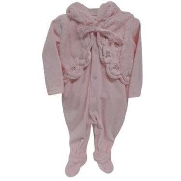 Imagem de Macacão Longo Plush Bebê Menina Capuz Colete Paraiso 14521, Rosa, G ( 