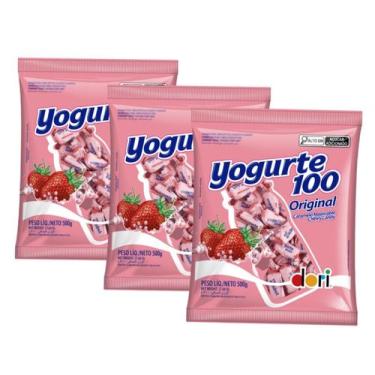 Imagem de Bala Yogurte 100 Morango Dori 500g - 3 Pacotes