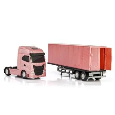 Imagem de Caminhão Brinquedo Miniatura Iveco S-Way Toco Carreta Baú Cor:Rosa - U