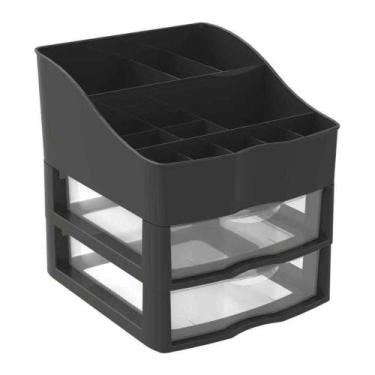 Imagem de Kit Organizador De Cosméticos E Maquiagem Preto C/2 Gavetas Nitron - N