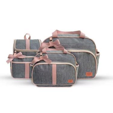 Imagem de Kit Bolsa Maternidade 4 Peças Laço Bolsa Grande + Bolsa Média + Mochil