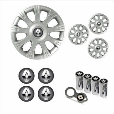 Imagem de Jogo Calota Aro 14 Sandero Logan 2009 à 2013 Renault + Emblema Resinado + Tampa Ventil Antifurto