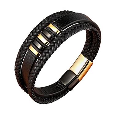 Imagem de SM SunniMix Pulseira masculina de couro trançado estilo punk bracelete de 21 cm aço inoxidável, não disponível