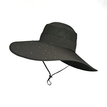 Imagem de Chapéu de pesca sol de aba super larga de 6 pol. malha respirável chapéu de proteção solar Safari UPF50+ à prova d'água para caminhadas acampar jardinagem (Exército verde)