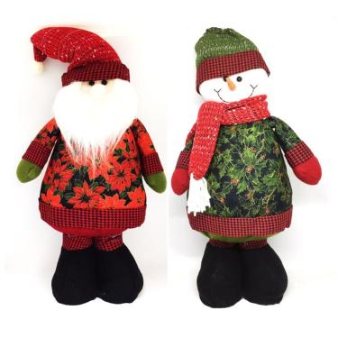 Imagem de Jogo Papai Noel e Boneco de Neve Pelúcia Em Pé Decor Bico de Papagaio 42cm - Master Christmas