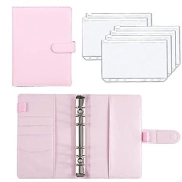 Imagem de Pasta A6 Planejador de Couro PU Orçamento Bolsos Folhas de Orçamento de Despesas Caderno Sistema Organizador de Envelope de Dinheiro com Zíper Transparente, Rosa
