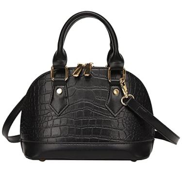 Imagem de Bolsa transversal de couro padrão crocodilo para mulheres moda alça superior bolsa de ombro bolsa de ombro, Preto