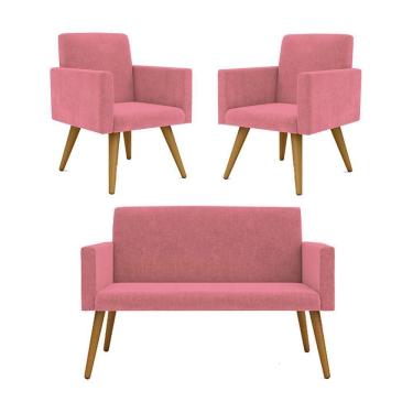Imagem de Kit Namoradeira + 2 Poltronas Decorativas Balaqui Decor Rosa