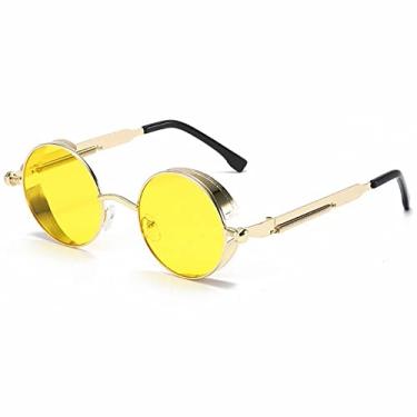 Imagem de Óculos de sol de metal steampunk masculinos femininos moda óculos redondos designer vintage óculos de sol óculos de sol, ouro amarelo, 1 peça