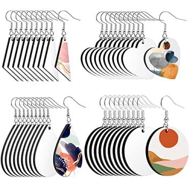 Imagem de Whaline 40 peças de brincos em branco por sublimação, formato redondo, lágrima, quadrado, placa de MDF, brincos brancos, brincos de transferência de calor, brincos de madeira inacabados, para fazer joias, artesanato, suprimentos