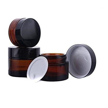 Imagem de 30ml 1 oz Amber Glass Jars Empty Refillable Make Up Cosmetic Storage Pot Travel Containers Bottles With White Inner Liners and Black Lids Prefect for Cosmetics and Face Cream Lip Balm Lotion 3PCS
