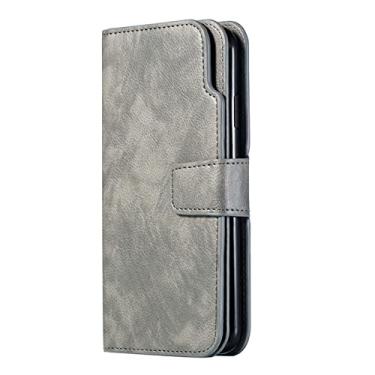 Imagem de Capa de couro de luxo para iPhone 14 13 12 Mini 11 Pro 6 6s 7 8 Plus X XR XS Max 5 5s SE 2020 2022 Carteira Flip Card Phone Bag Cover, Cinza, Para iPhone 11