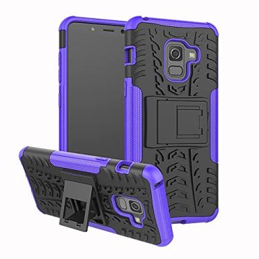 Imagem de Capa protetora de telefone compatível com Samsung Galaxy A8 2018, TPU + PC Bumper Hybrid Militar Grade Rugged Case, Capa de telefone à prova de choque com suporte (Cor: Roxo)