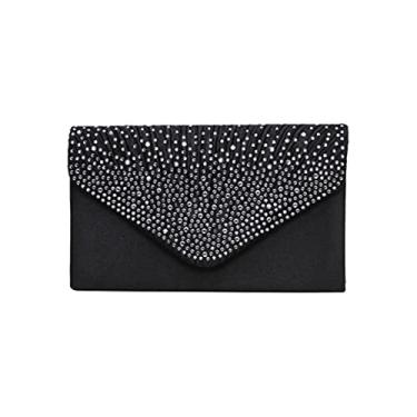 Imagem de JAMBHALA Bolsa de Mão com Strass Brilhante Envelope Para Noite Para Festa de Casamento Feminina Namoro (preto)